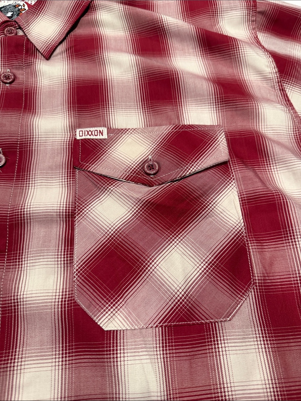 DIXXON Red and White Plaid Short-Sleeve Button-Down Shirt - Picture 3 of 6